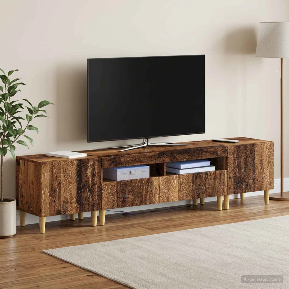 TV staliukas 3 dalių LED televizoriaus spintelė DELFT Sendintos medienos