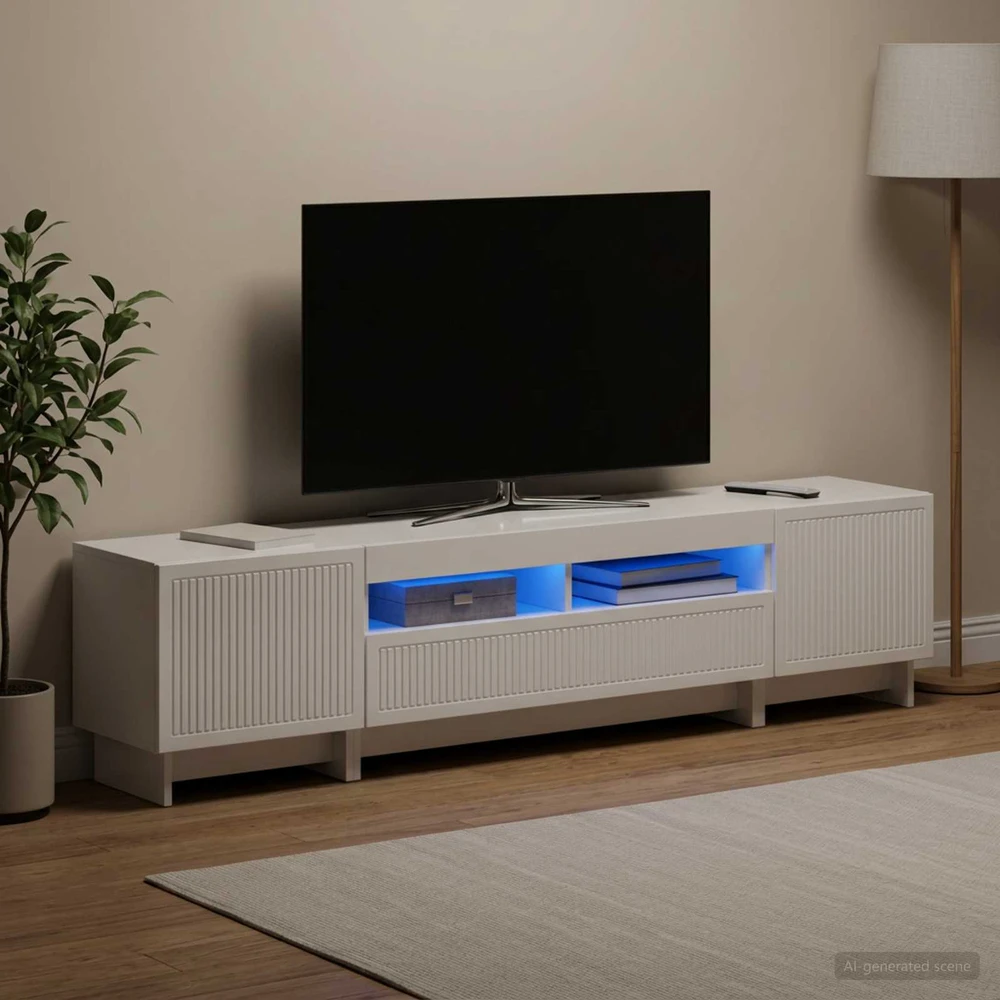 TV staliukas 5 dalių LED televizoriaus stovas Itin blizgi balta
