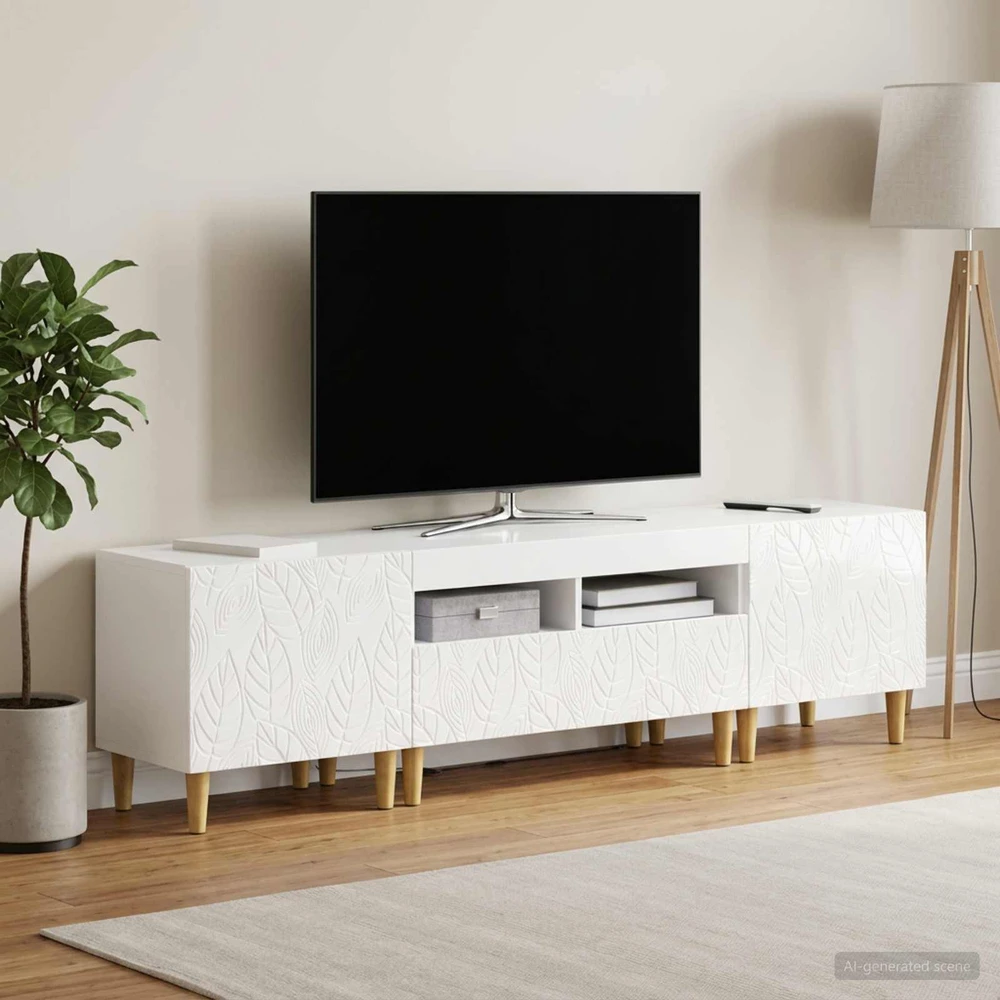 TV staliukas 3 dalių LED televizoriaus spintelė DELFT Itin blizgi balta