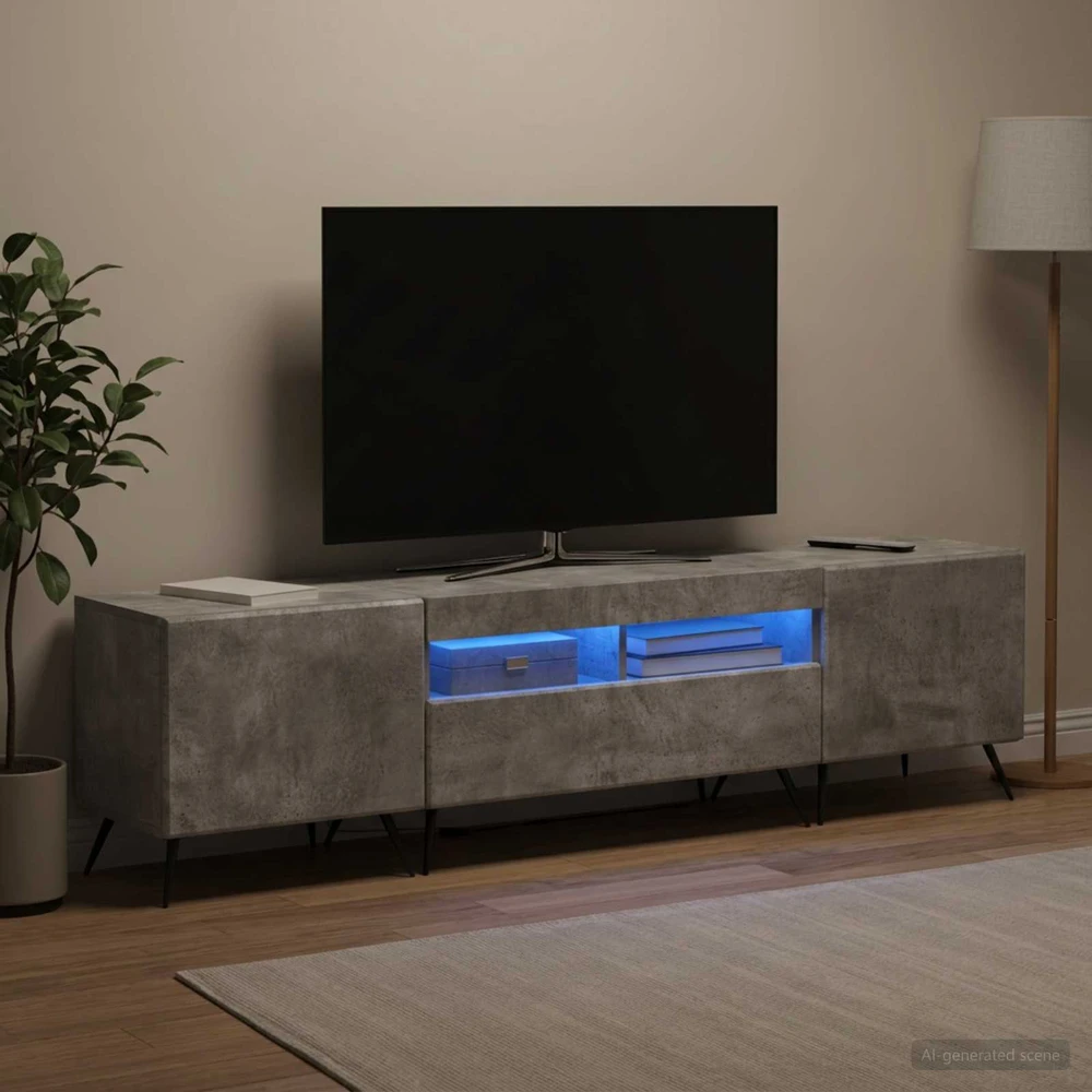 TV staliukas 3 dalių LED televizoriaus spintelė BREDA 3 vnt. Betono pilka