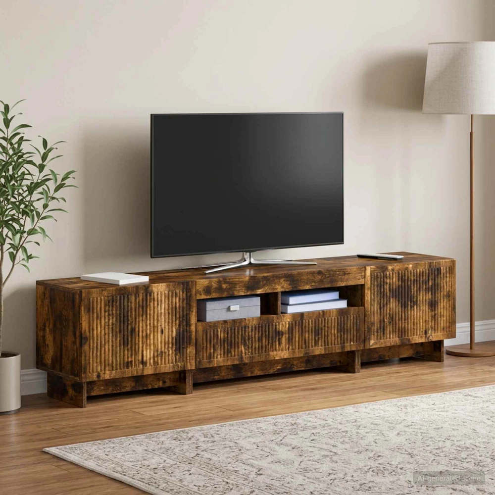 TV staliukas 5 dalių LED televizoriaus stovas Dūminio ąžuolo