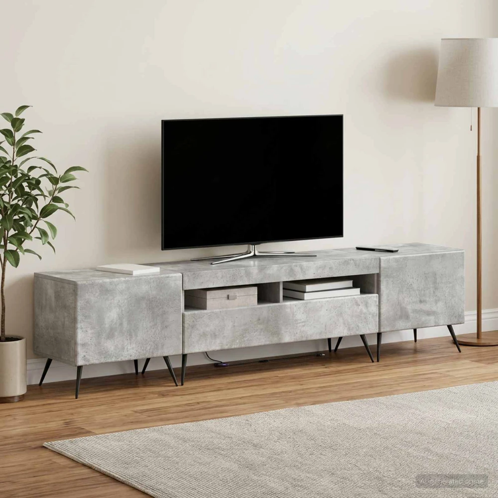 TV staliukas 3 dalių LED televizoriaus spintelė BREDA 3 vnt. Betono pilka