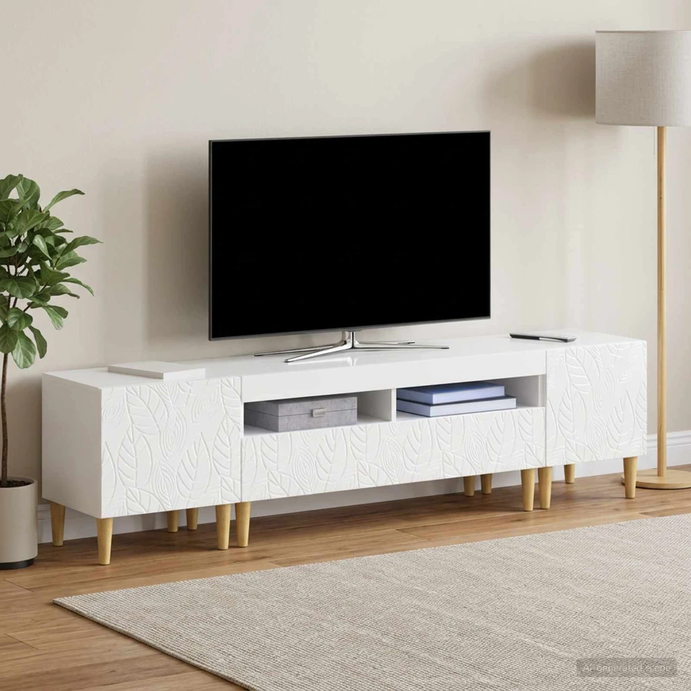 TV staliukas 3 dalių LED televizoriaus spintelė DELFT Itin blizgi balta