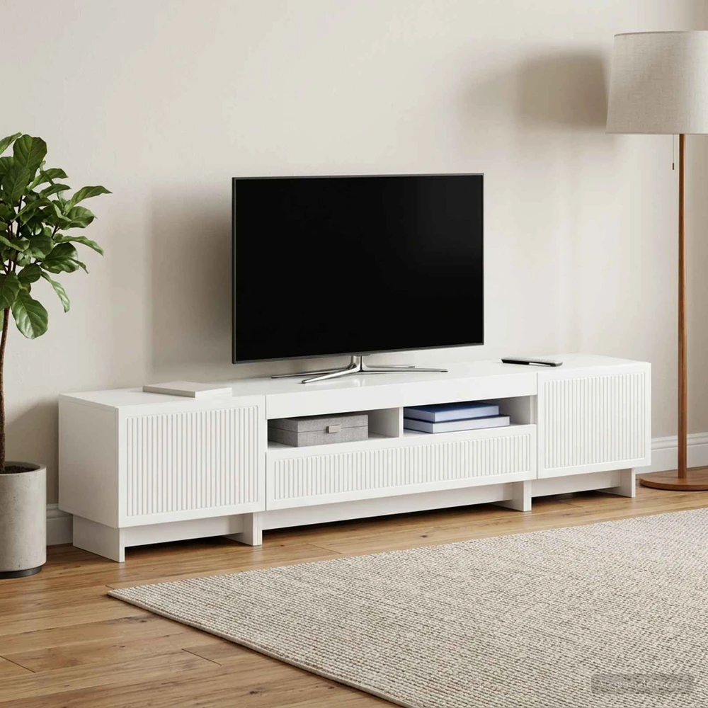 TV staliukas 5 dalių LED televizoriaus stovas Itin blizgi balta
