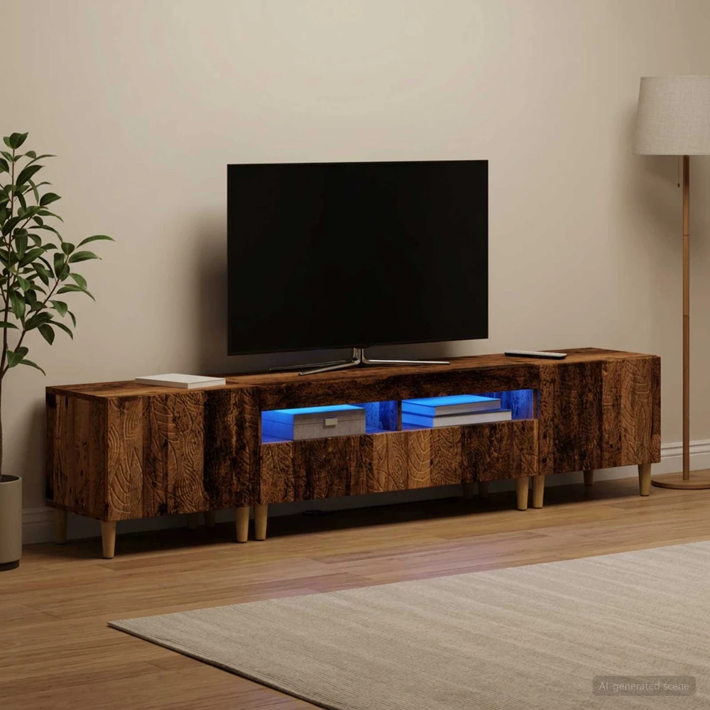 TV staliukas 3 dalių LED televizoriaus spintelė DELFT Sendintos medienos