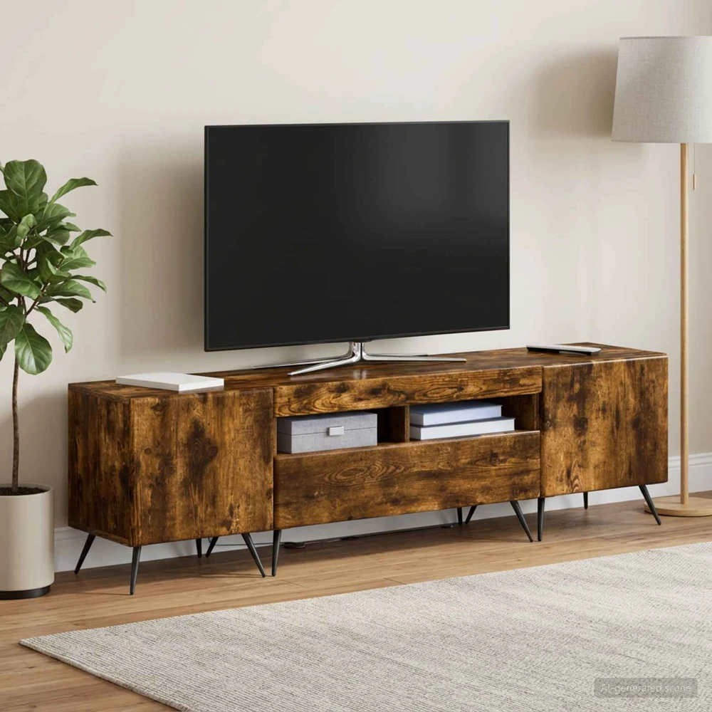 TV staliukas 3 dalių LED televizoriaus spintelė BREDA 3 vnt. Dūminio ąžuolo