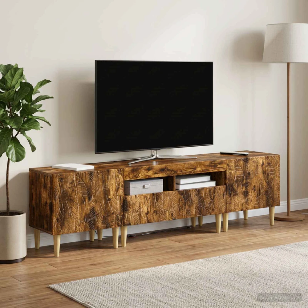 TV staliukas 3 dalių LED televizoriaus spintelė DELFT Dūminio ąžuolo