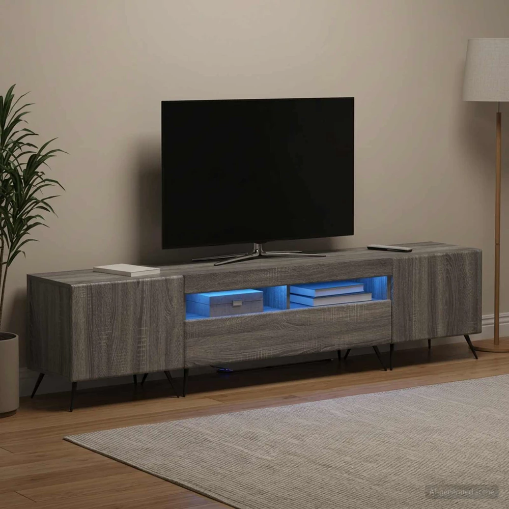 TV staliukas 3 dalių LED televizoriaus spintelė BREDA 3 vnt. Pilka Sonoma