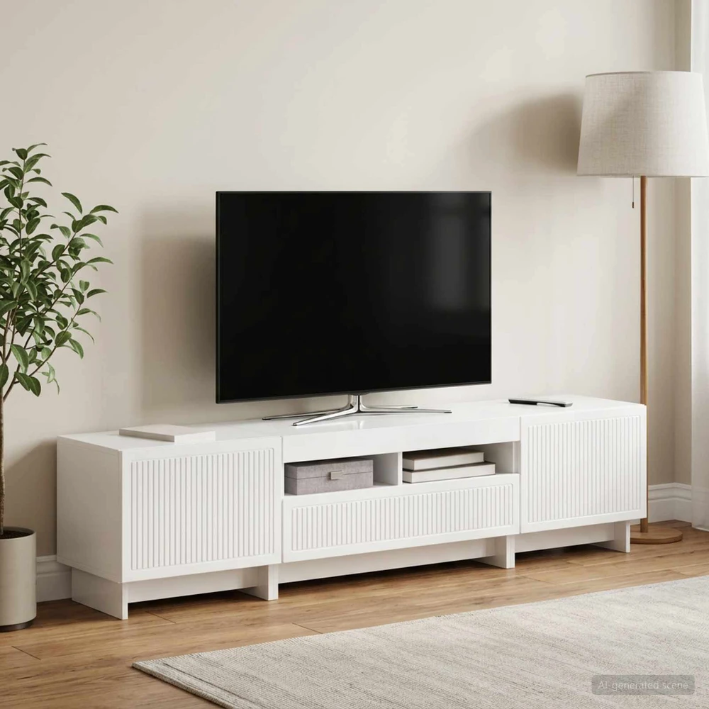 TV staliukas 5 dalių LED televizoriaus stovas Itin blizgi balta