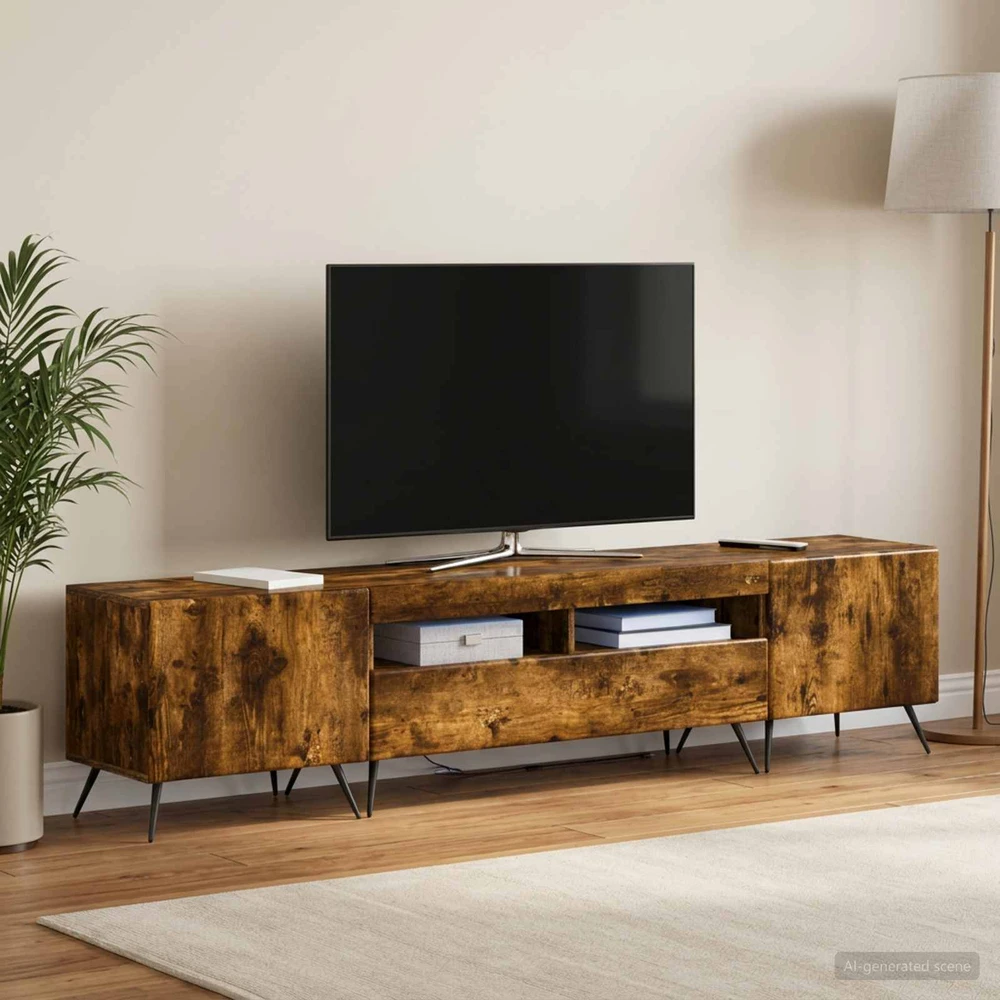 TV staliukas 3 dalių LED televizoriaus spintelė BREDA 3 vnt. Dūminio ąžuolo
