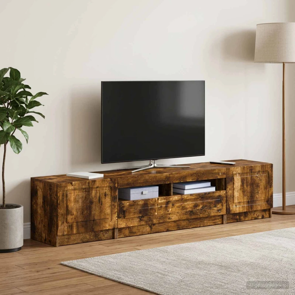 TV staliukas 5 dalių LED televizoriaus stovas UTRECHT 3 vnt. Dūminio ąžuolo