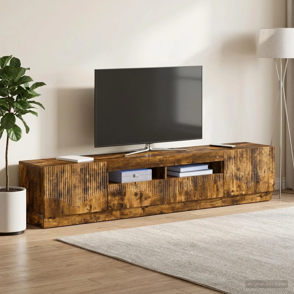 TV staliukas 3 dalių LED televizoriaus spintelė HOORN 3 vnt. Dūminio ąžuolo