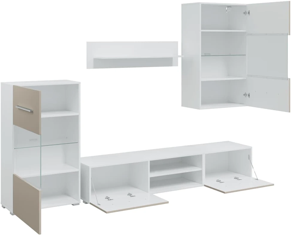 TV staliukas 5 dalių televizoriaus spintelės su LED apšvietimu, akmens pilkos spalvos, inžinerinė mediena