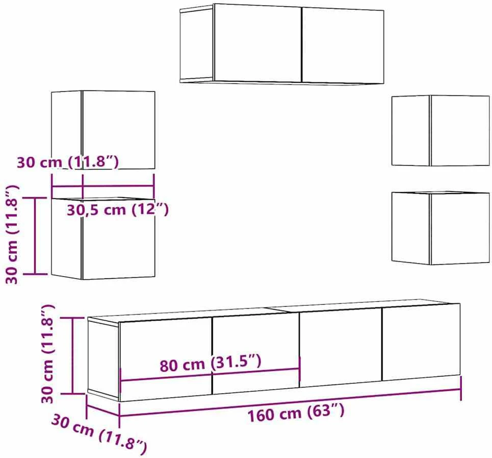 TV staliukas 7 dalių sieninis televizoriaus spintelės komplektas Artisan Oak