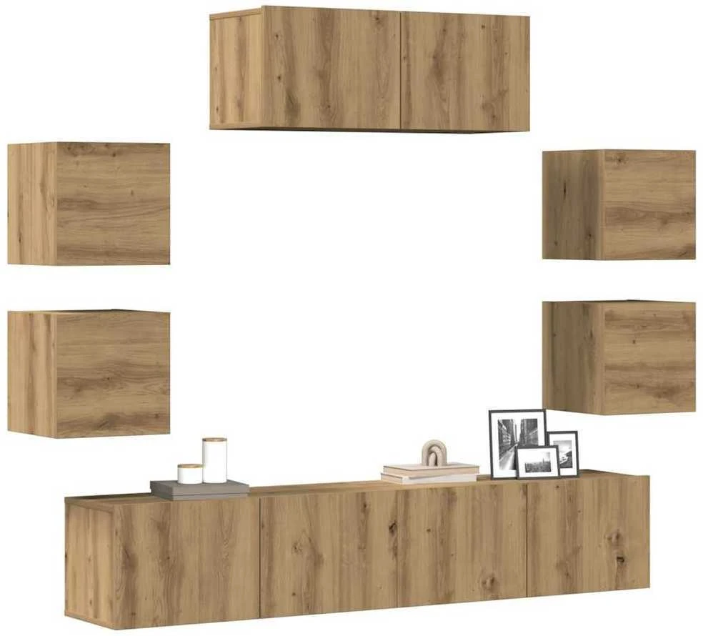 TV staliukas 7 dalių sieninis televizoriaus spintelės komplektas Artisan Oak