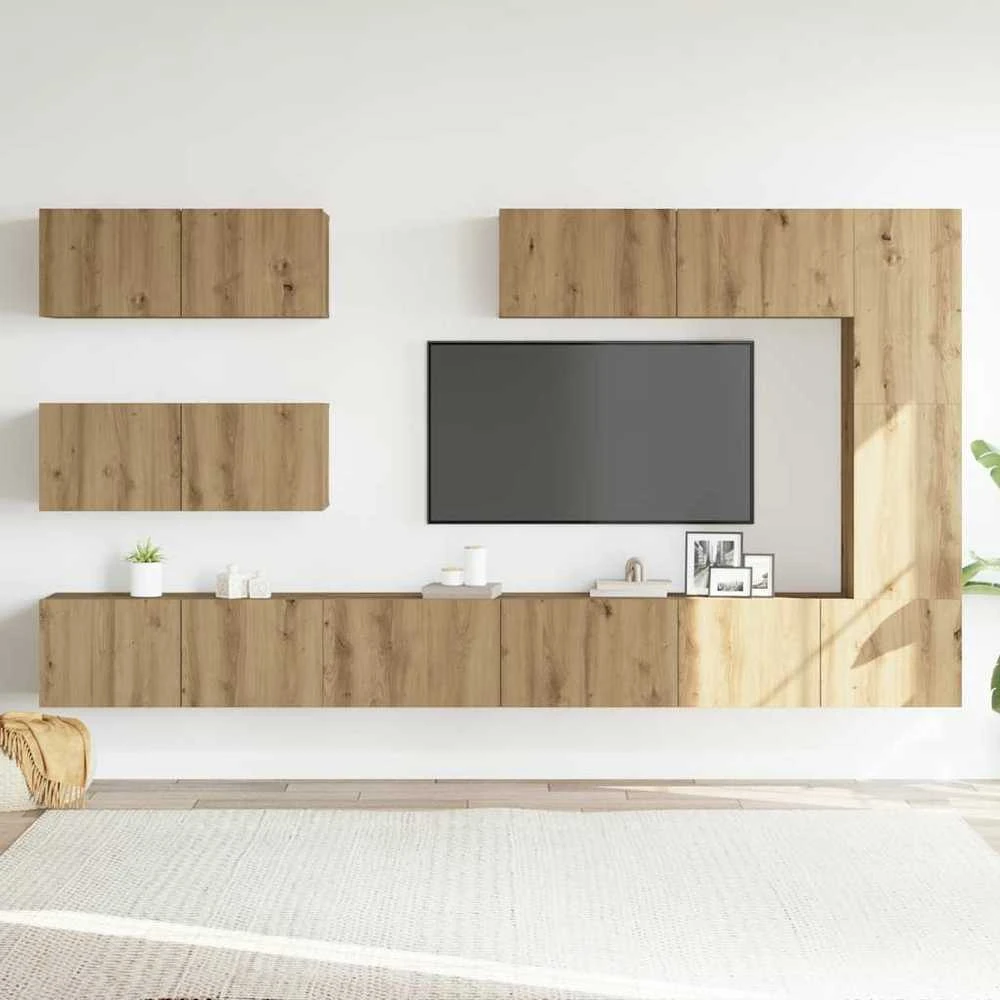 TV staliukas 7 dalių sieninis televizoriaus spintelės komplektas Artisan Oak