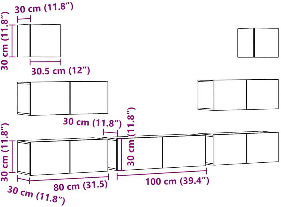 TV staliukas 7 dalių sieninis televizoriaus spintelės komplektas Artisan Oak