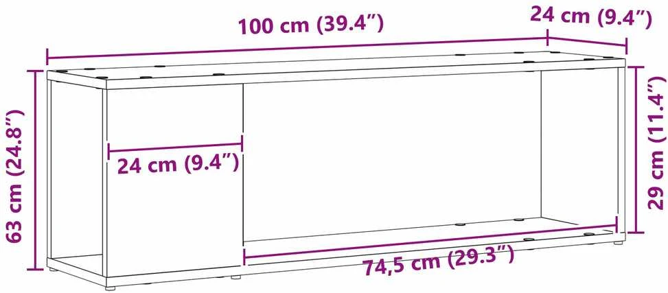 TV staliukas TV spintelių komplektas 100 x 24 x 63 cm Juoda Apdirbta mediena