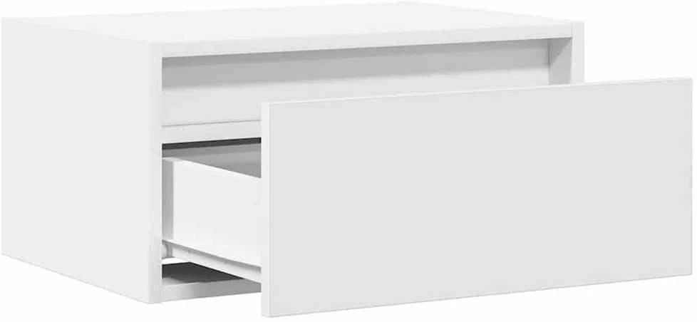 Prie sienos montuojama naktinė spintelė su LED, balta