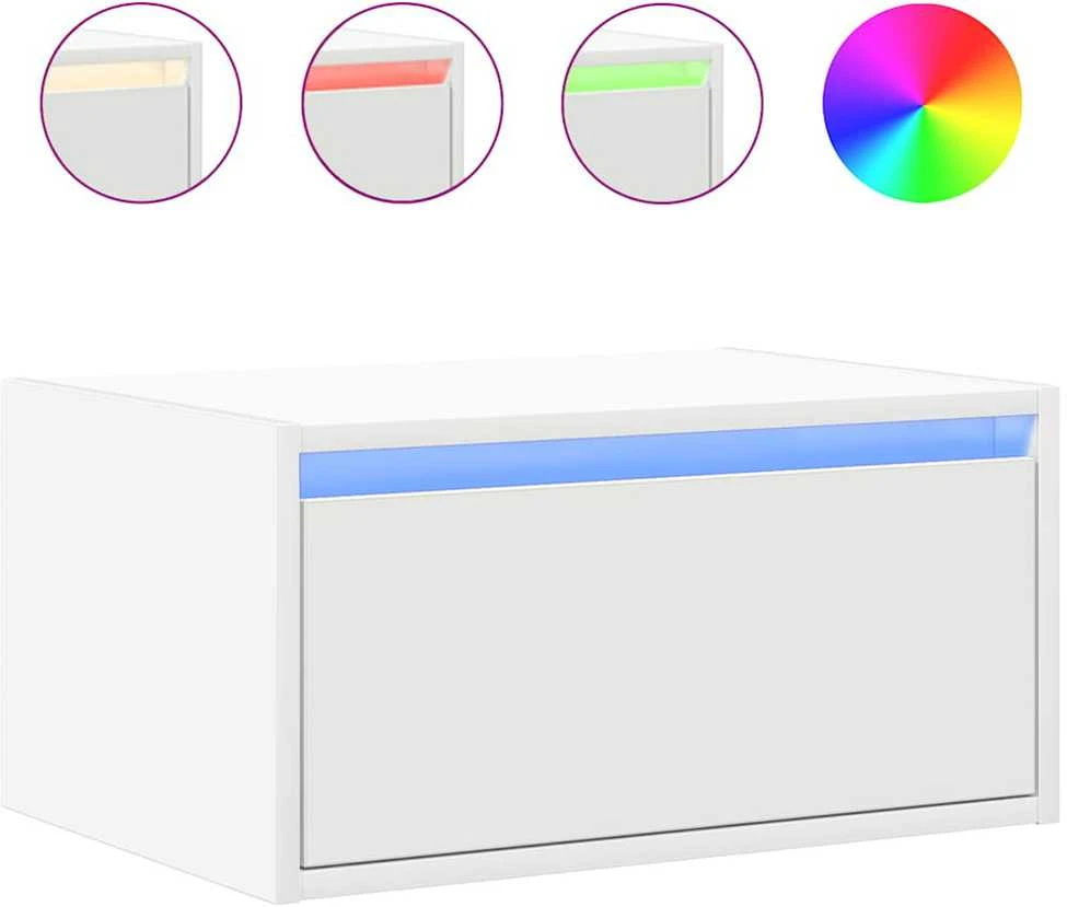 Prie sienos montuojama naktinė spintelė su LED, balta