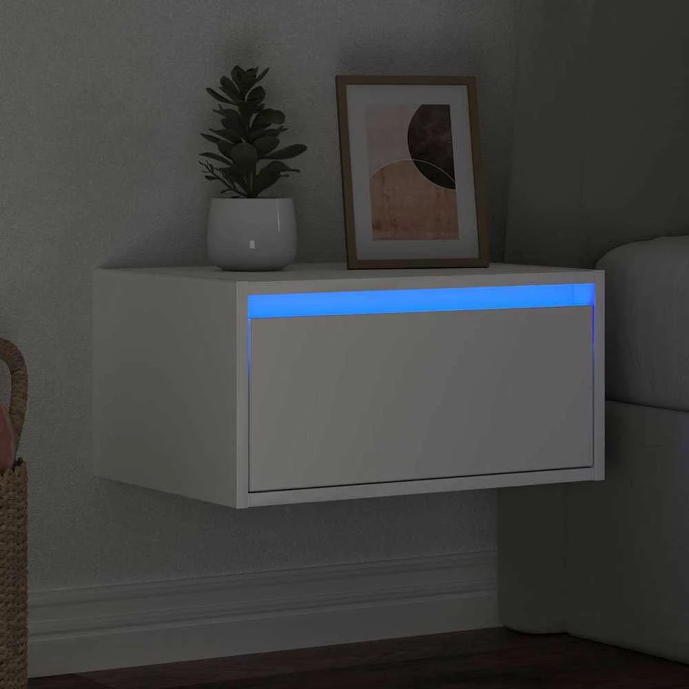 Prie sienos montuojama naktinė spintelė su LED, balta