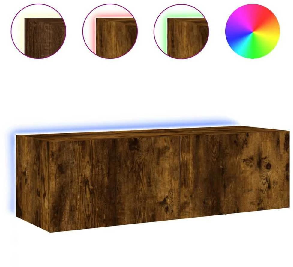 TV staliukas Sieninė TV spintelė su LED lemputėmis, dūminė, 100x35x31cm