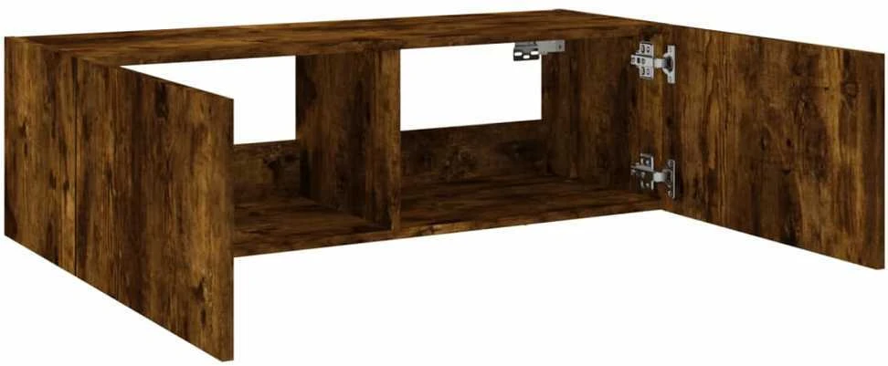 TV staliukas Sieninė TV spintelė su LED lemputėmis, dūminė, 100x35x31cm