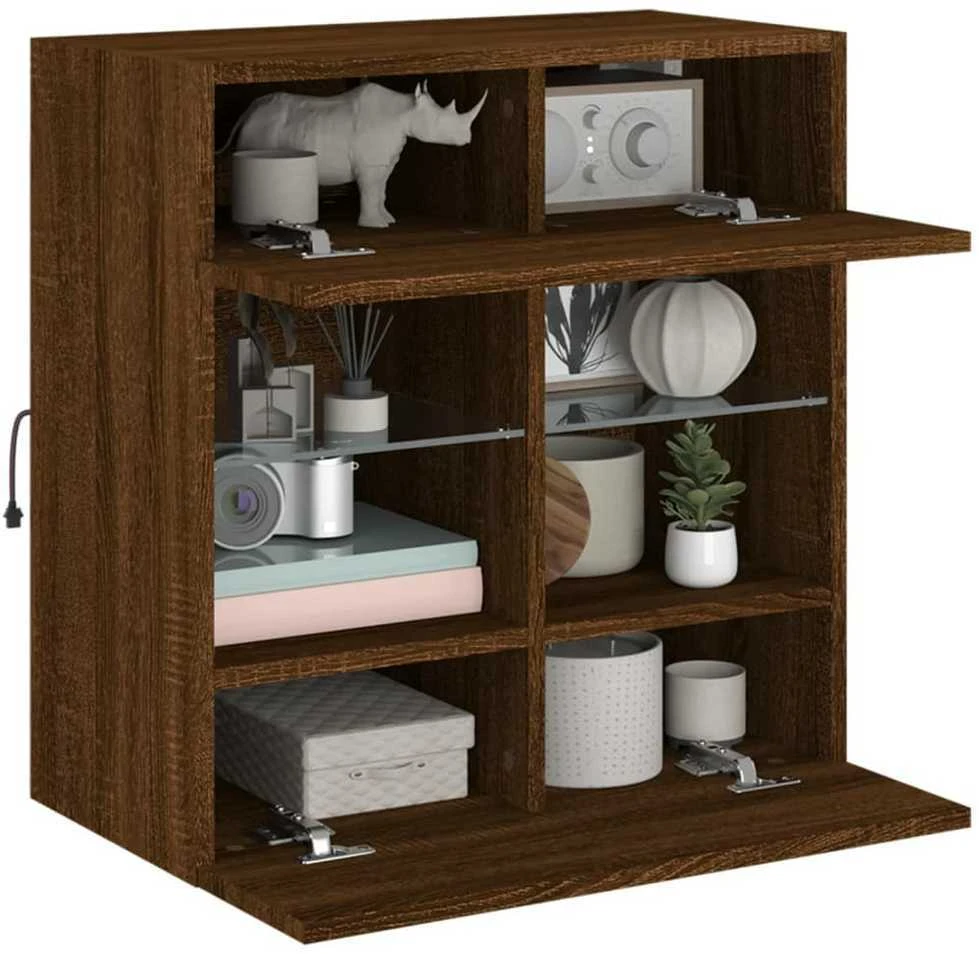 TV staliukas Sieninė TV spintelė su LED lemputėmis, ruda, 58,5x30x60,5cm