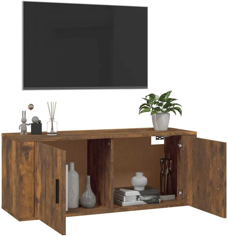 TV staliukas Sieninė televizoriaus spintelė, dūminio ąžuolo, 100x34,5x40cm