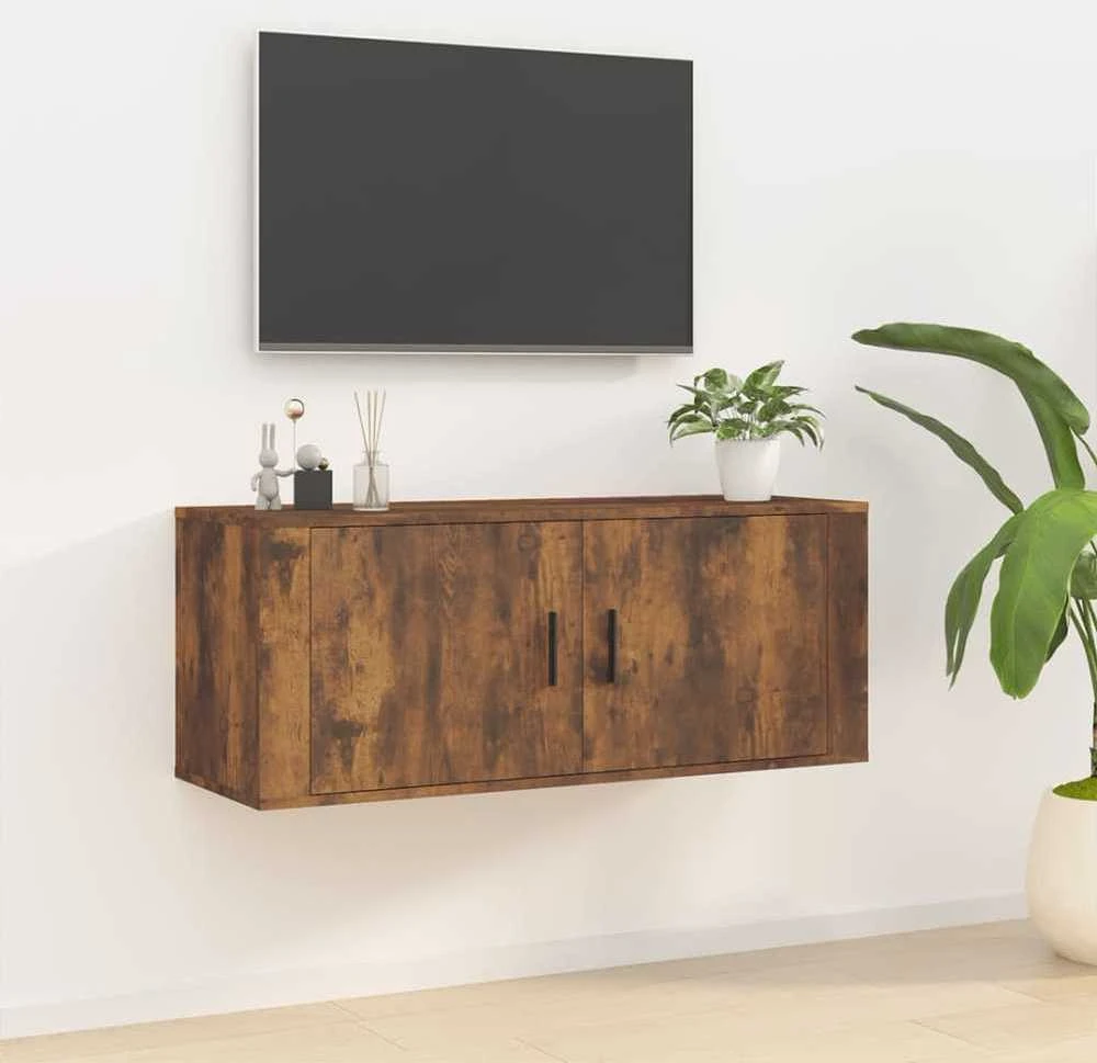 TV staliukas Sieninė televizoriaus spintelė, dūminio ąžuolo, 100x34,5x40cm