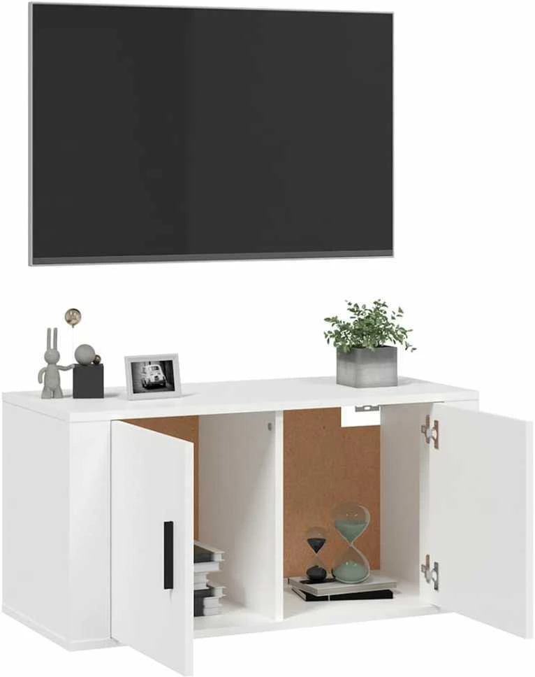TV staliukas Sieninė televizoriaus spintelė, balta, 80x34,5x40cm