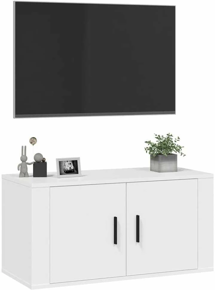 TV staliukas Sieninė televizoriaus spintelė, balta, 80x34,5x40cm