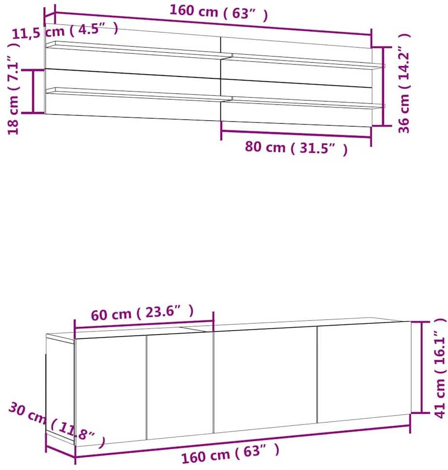 TV staliukas | TV sieniniai vienetai | 6 pcs balta Apdirbta mediena