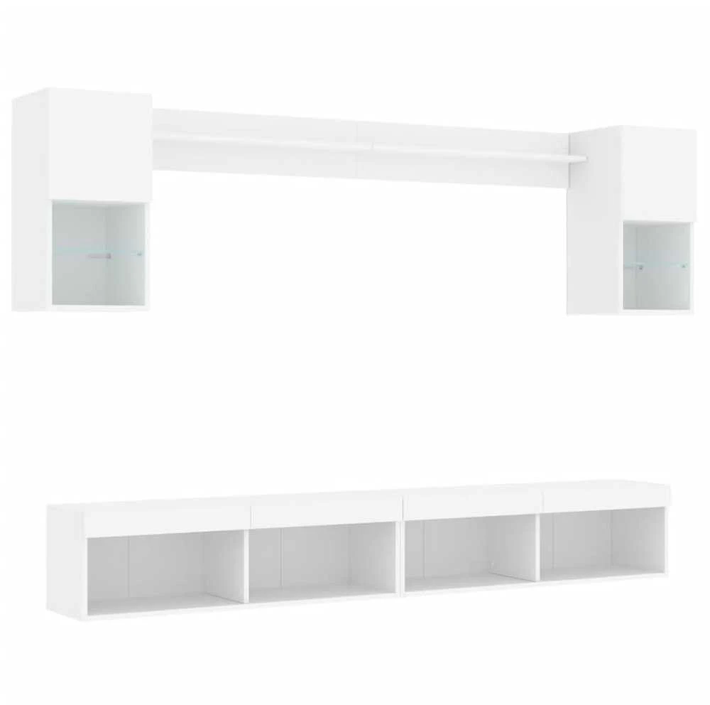 TV staliukas Sieninė TV sekcija su LED, 6 dalių, balta, apdirbta mediena