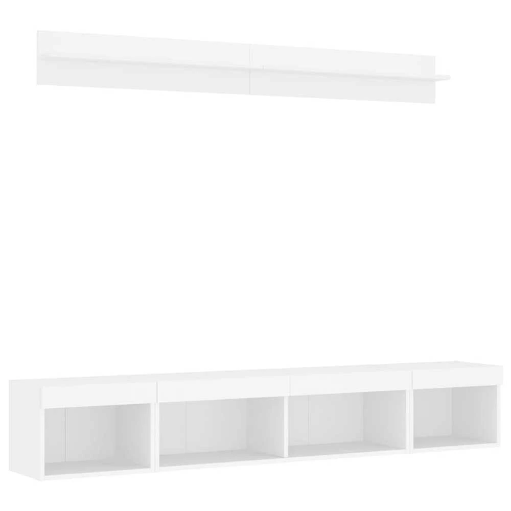 TV staliukas Sieninė TV sekcija su LED, 5 dalių, balta, apdirbta mediena