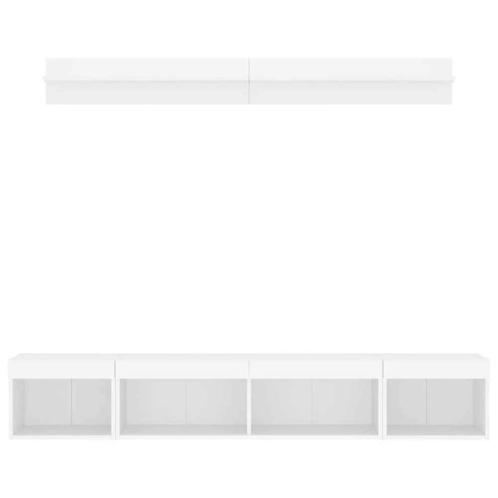 TV staliukas Sieninė TV sekcija su LED, 5 dalių, balta, apdirbta mediena