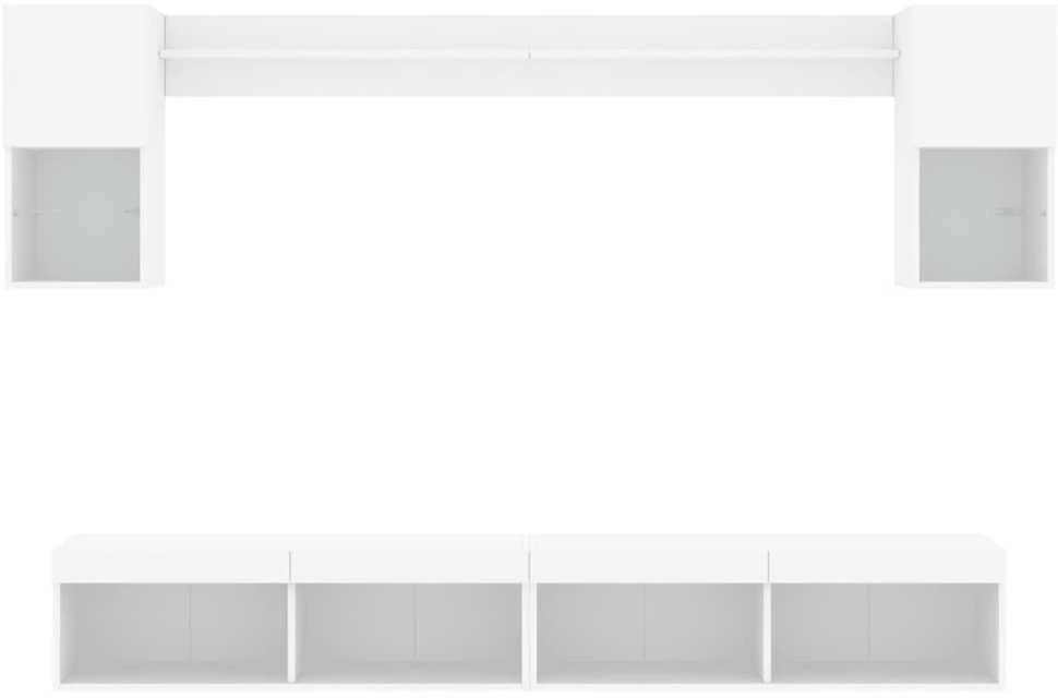 TV staliukas Sieninė TV sekcija su LED, 6 dalių, balta, apdirbta mediena