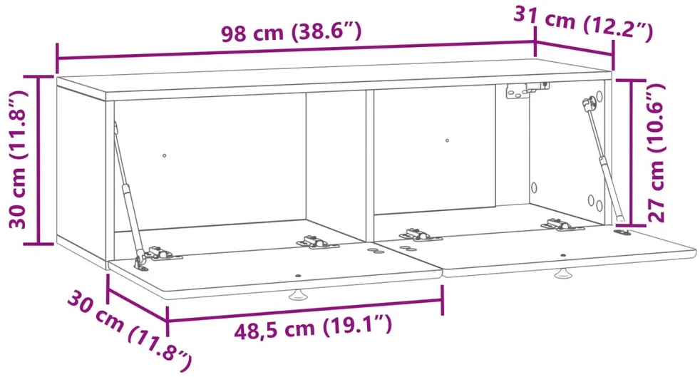TV staliukas Sieninė TV spintelė 98 x 31 x 30 cm Balta Apdirbta mediena