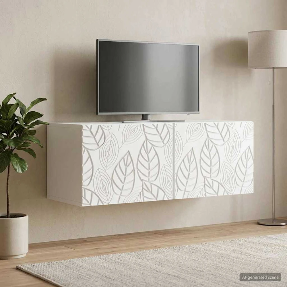 TV staliukas Sieninė TV spintelė 98 x 41 x 30 cm Balta Apdirbta mediena