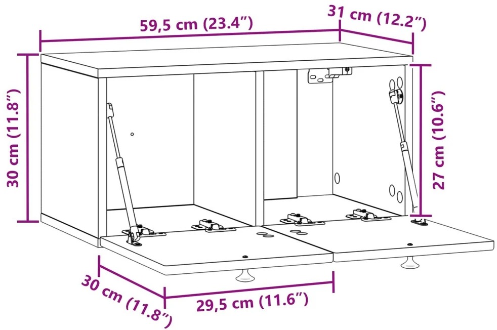TV staliukas Sieninė TV spintelė Balta 59,5 x 31 x 30 cm Apdirbta mediena