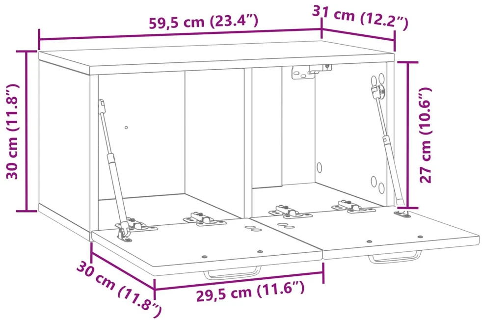 TV staliukas Sieninė TV spintelė Balta 59,5 x 31 x 30 cm Apdirbta mediena