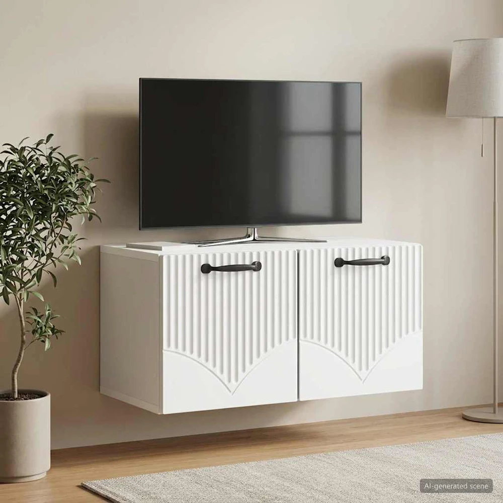 TV staliukas Sieninė TV spintelė Balta 59,5 x 31 x 30 cm Apdirbta mediena