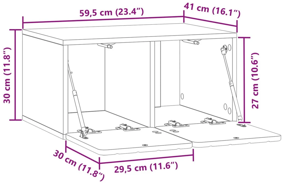 Sieninė TV spintelė 59,5 x 41 x 30 cm Balta Apdirbta mediena