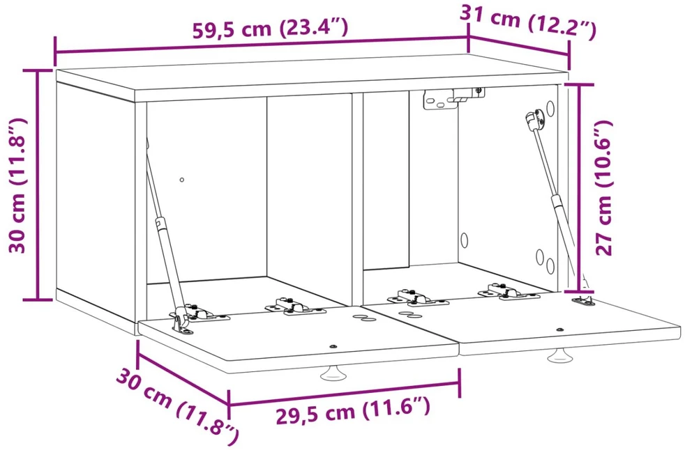 TV staliukas Sieninė TV spintelė Balta 59,5 x 31 x 30 cm Apdirbta mediena