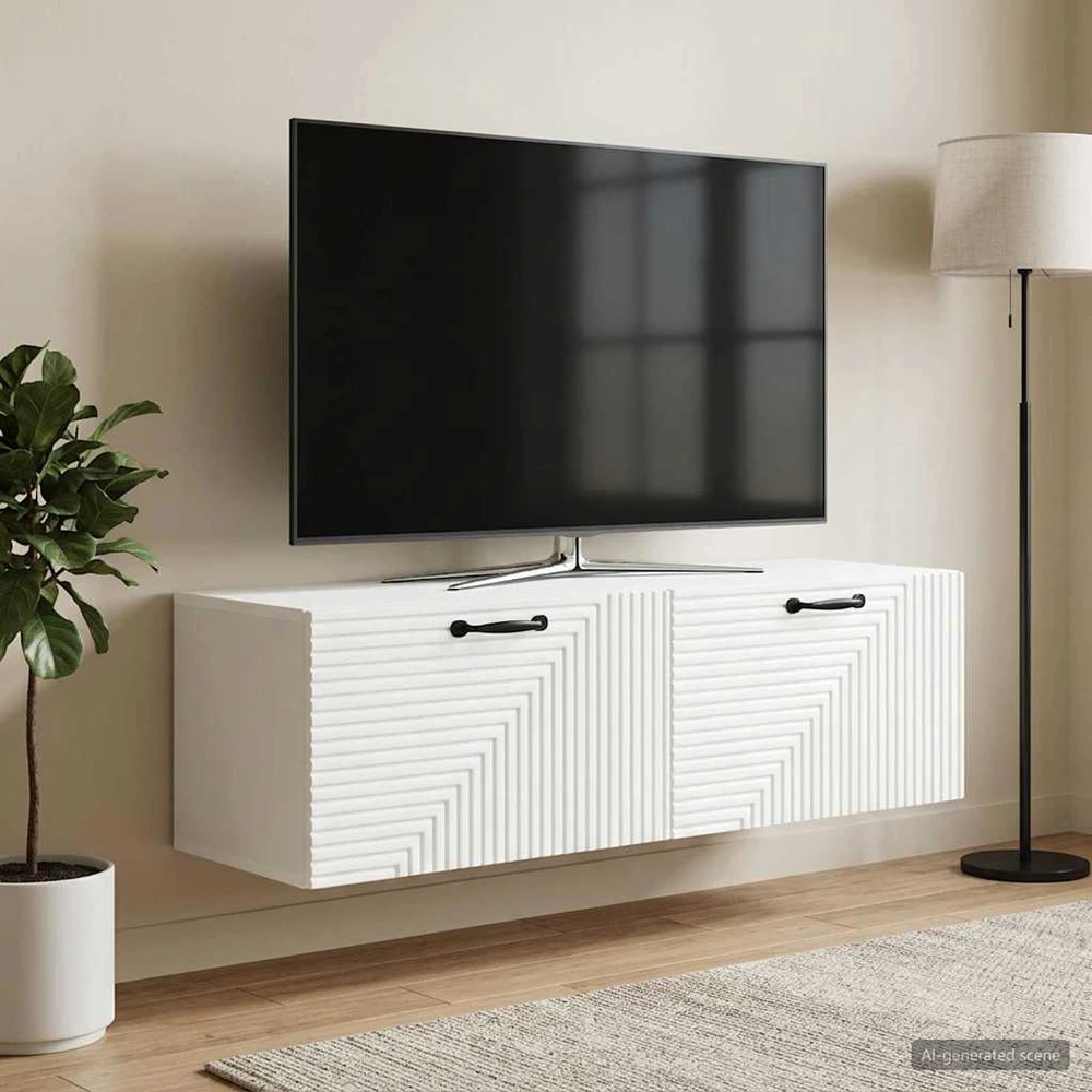 TV staliukas Sieninė TV spintelė Balta 98 x 31 x 30 cm Apdirbta mediena