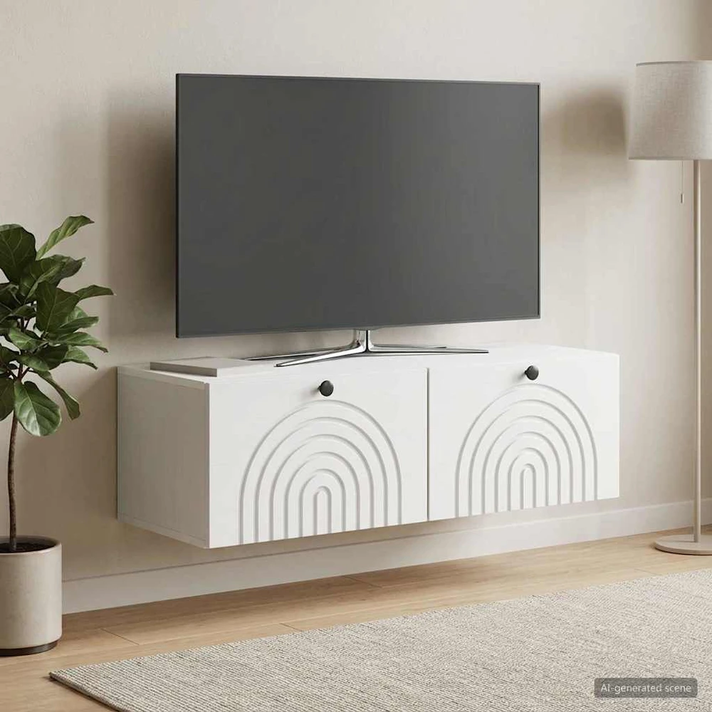 TV staliukas Sieninė TV spintelė 99 x 41 x 30 cm Balta Apdirbta mediena