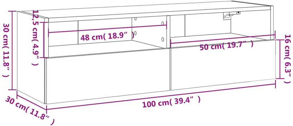 TV staliukas Sieninė TV spintelė, dūminio ąžuolo, 100x30x30cm, mediena