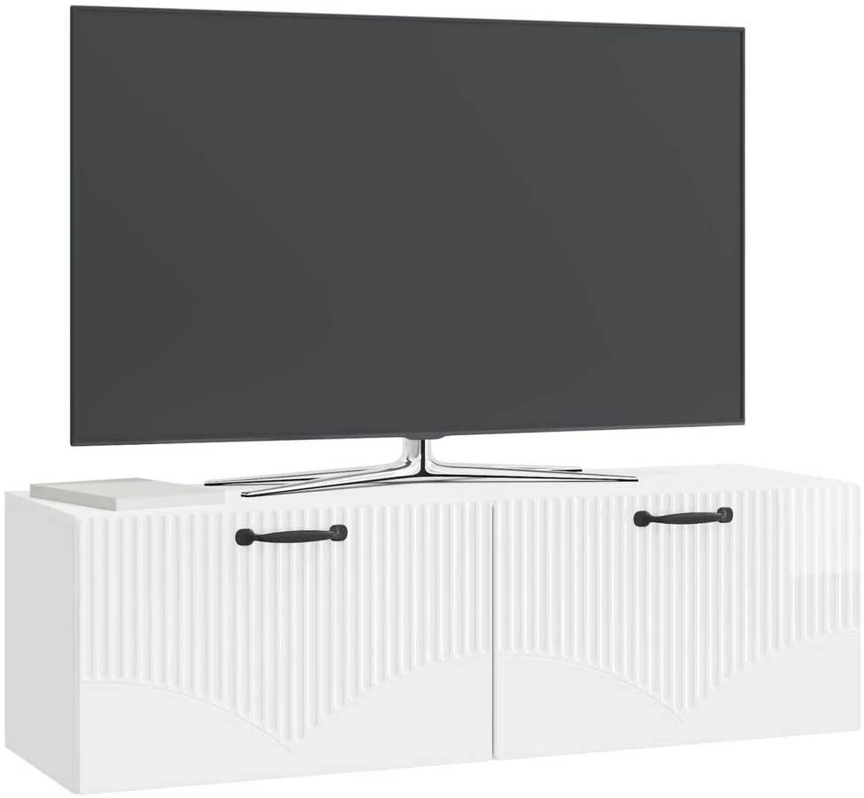 TV staliukas Sieninė TV spintelė Itin blizgi balta 98 x 31 x 30 cm