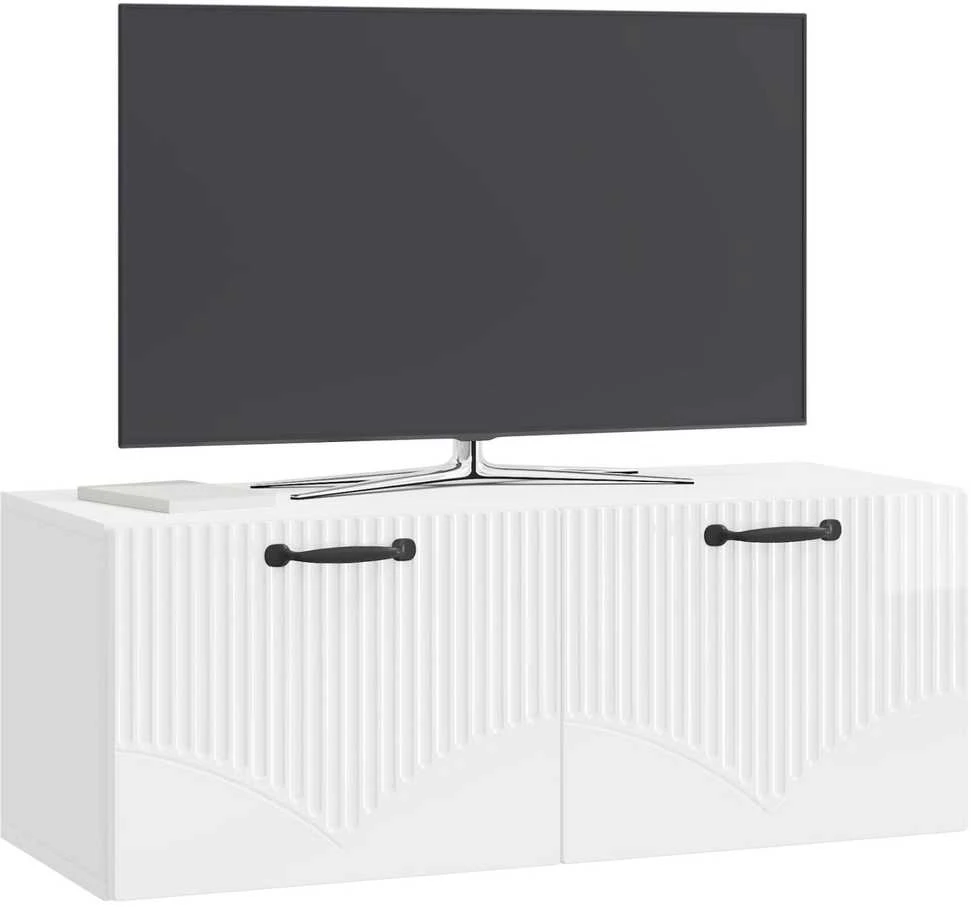 TV staliukas Sieninė TV spintelė Itin blizgi balta 78,5 x 31 x 30 cm