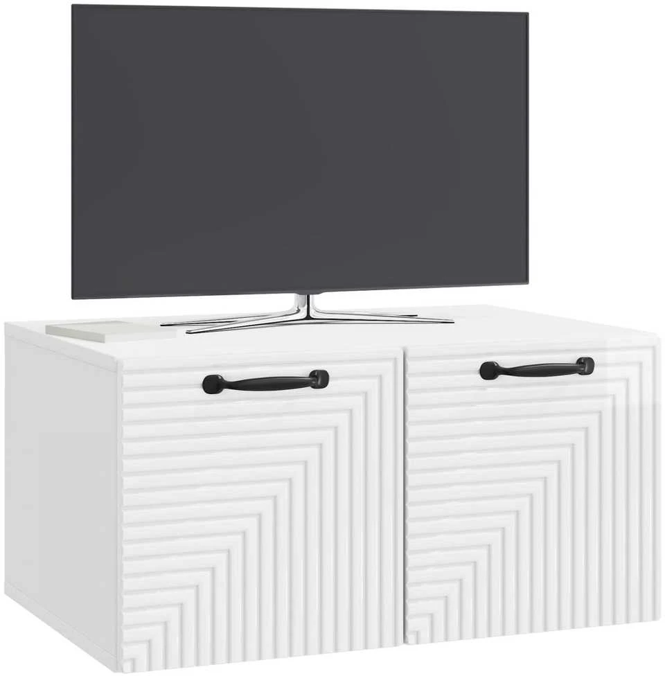 TV staliukas Sieninė TV spintelė Itin blizgi balta 59,5 x 41 x 30 cm